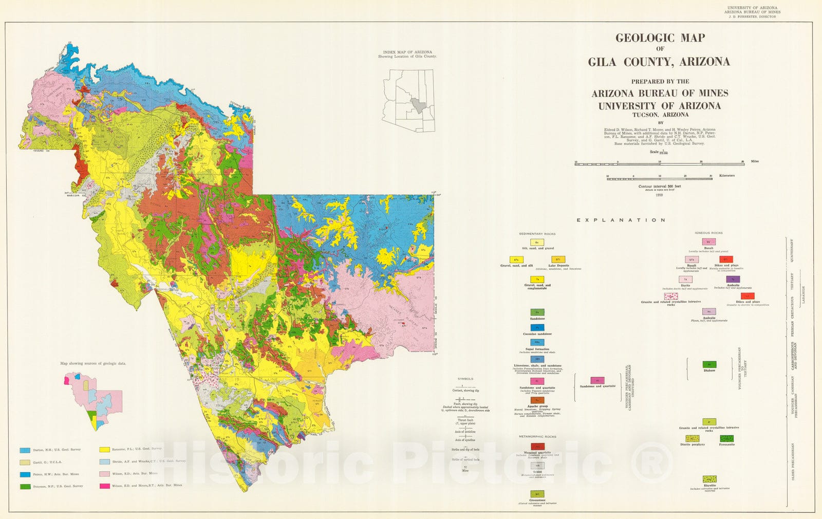 Map : Geologic map of Gila County, Arizona, 1959 Cartography Wall Art :