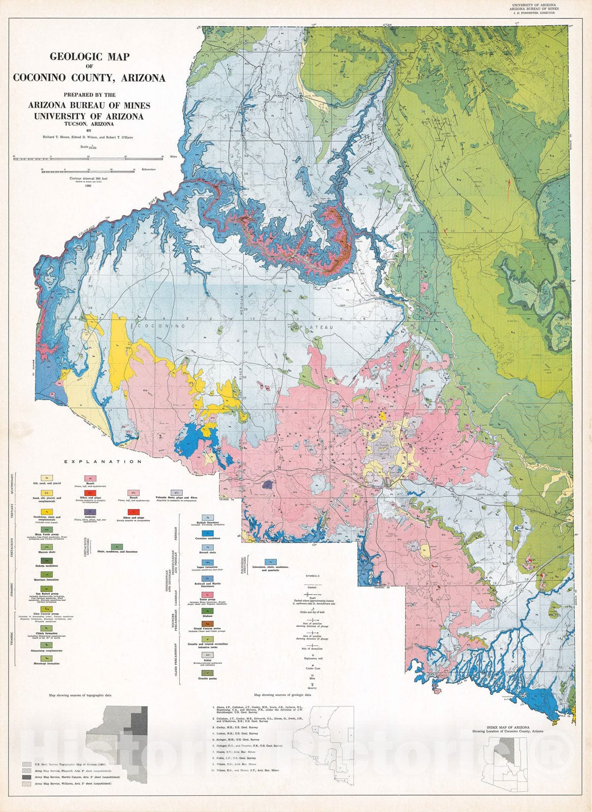 Map : Geologic map of Coconino County, Arizona, 1960 Cartography Wall Art :