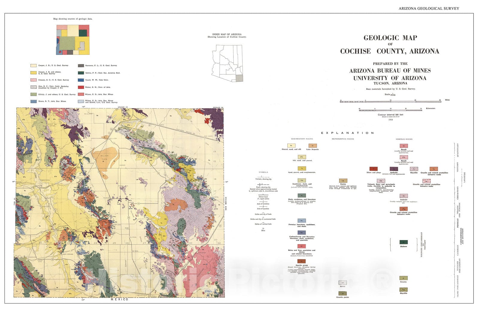 Map : Geologic map of Cochise County, Arizona, 1959 Cartography Wall Art :