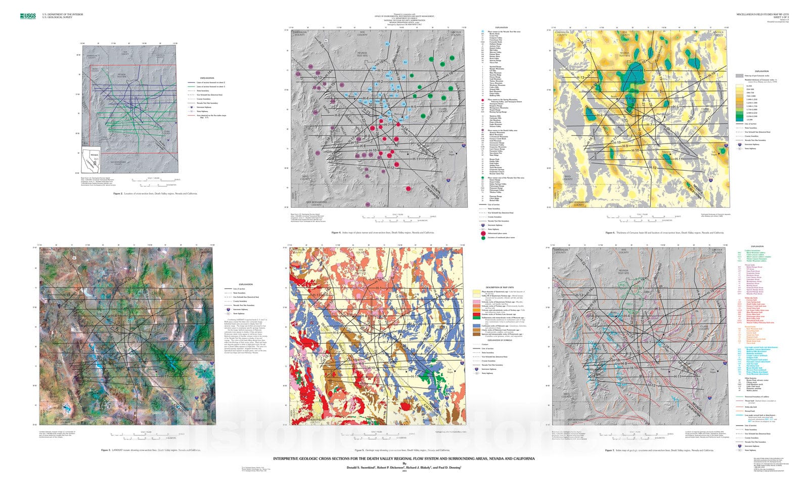 Map : Interpretive geologic cross sections for the Death Valley regional flow system and surrounding areas, Nevada and California, 2001 Cartography Wall Art :