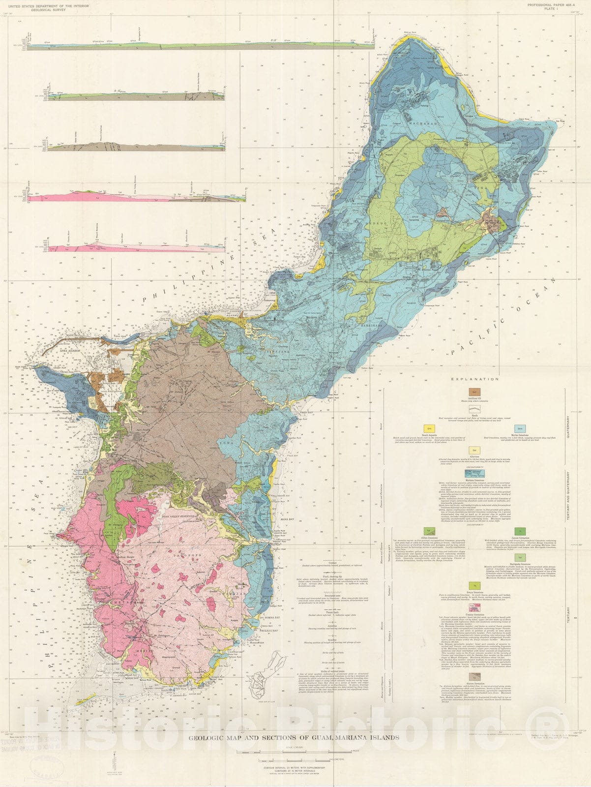 Map : General geology of Guam, 1964 Cartography Wall Art :