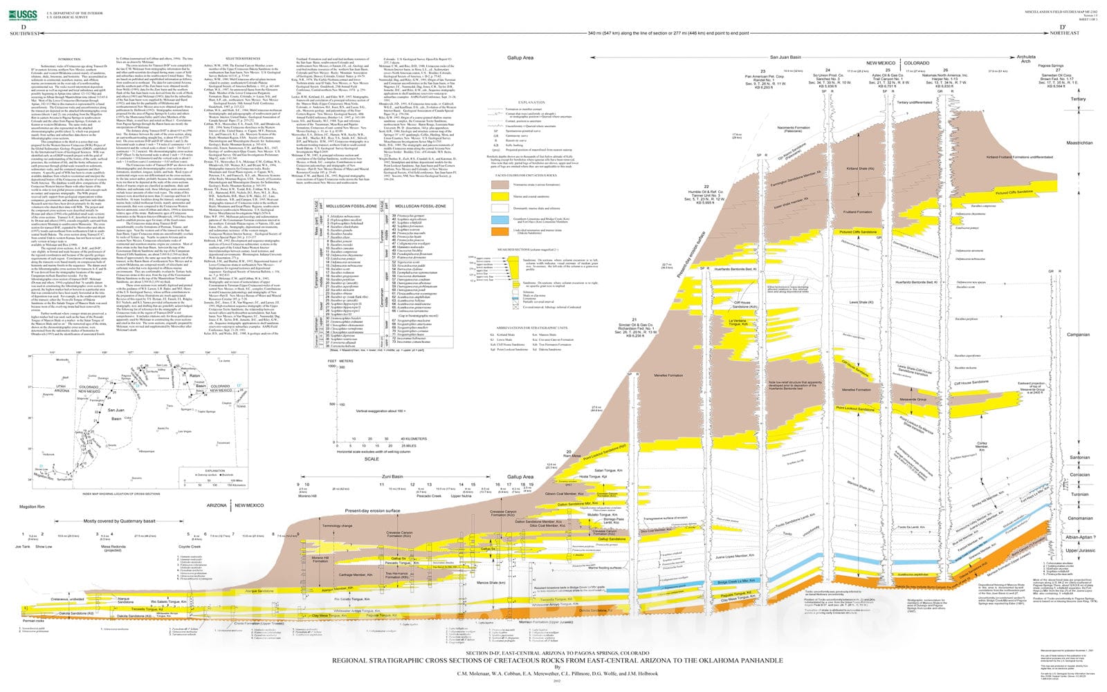 Map : Regional stratigraphic cross sections of Cretaceous rocks from east-central Arizona to the Oklahoma Panhandle, 2002 Cartography Wall Art :