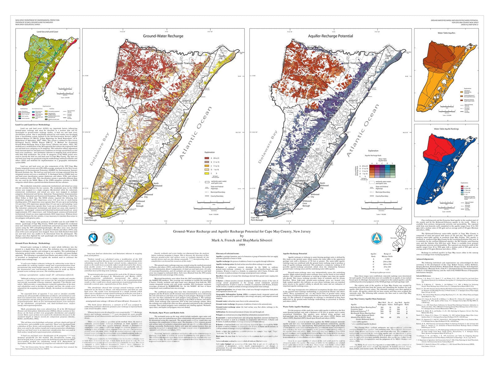 Map : Ground-Water Recharge and Aquifer Recharge Potential for Cape May County, New Jersey, 1999 Cartography Wall Art :