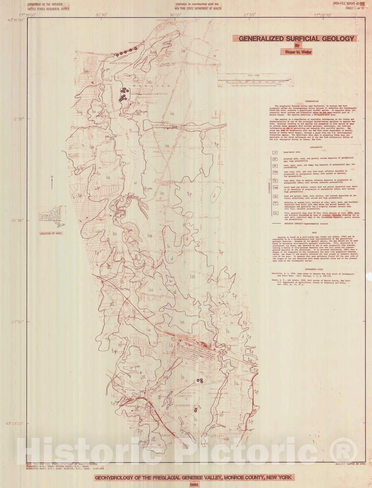 Map : Surficial Geologic Map of the East Rochester-Irondequoit Bay Area, Monroe County, New York, 1982 Cartography Wall Art :