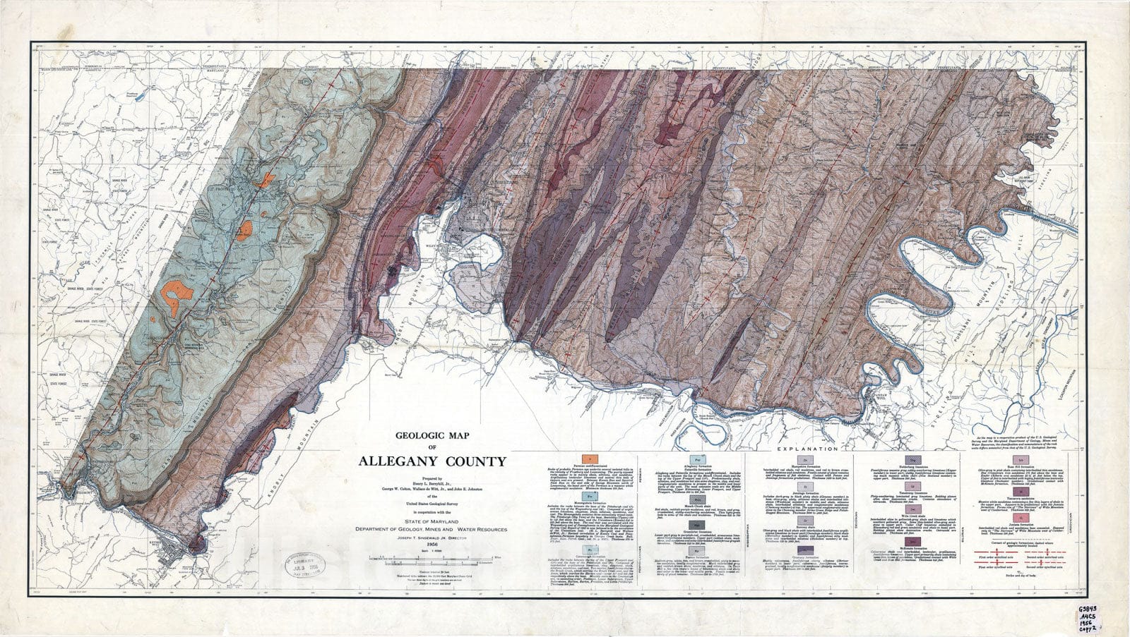 Map : Geologic map of Allegany County, 1956 Cartography Wall Art :