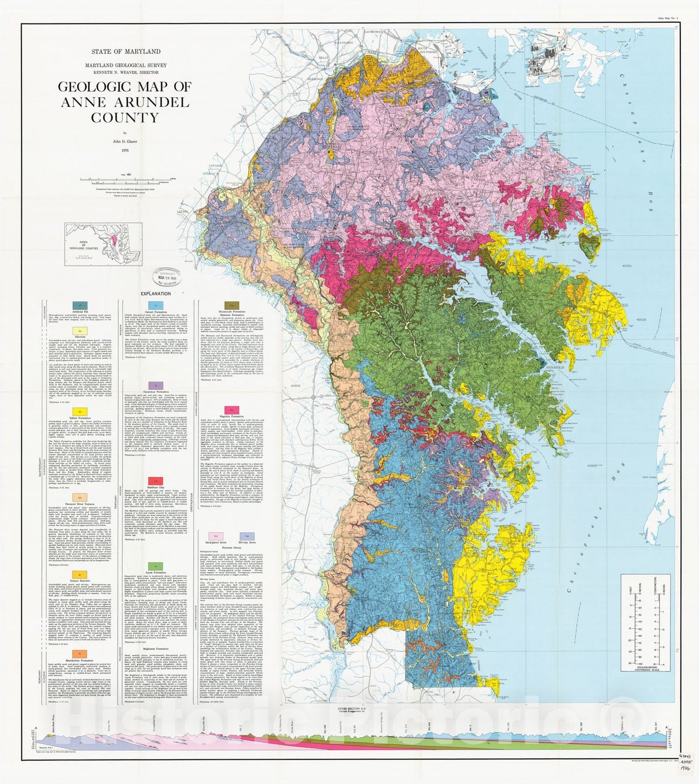 Map : Geologic map of Anne Arundel County, 1976 Cartography Wall Art :