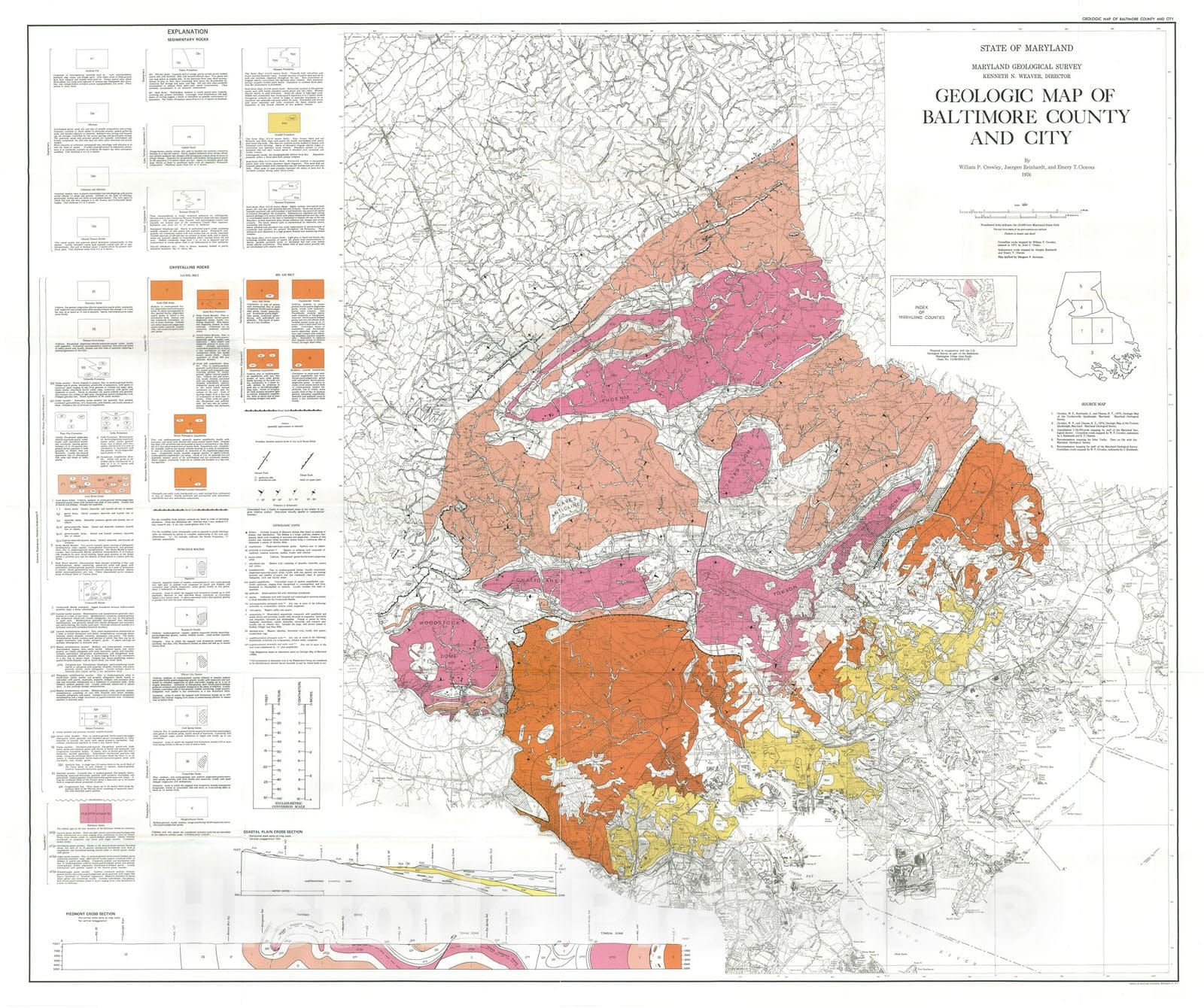 Map : Geologic map of Baltimore County and City, 1976 Cartography Wall Art :