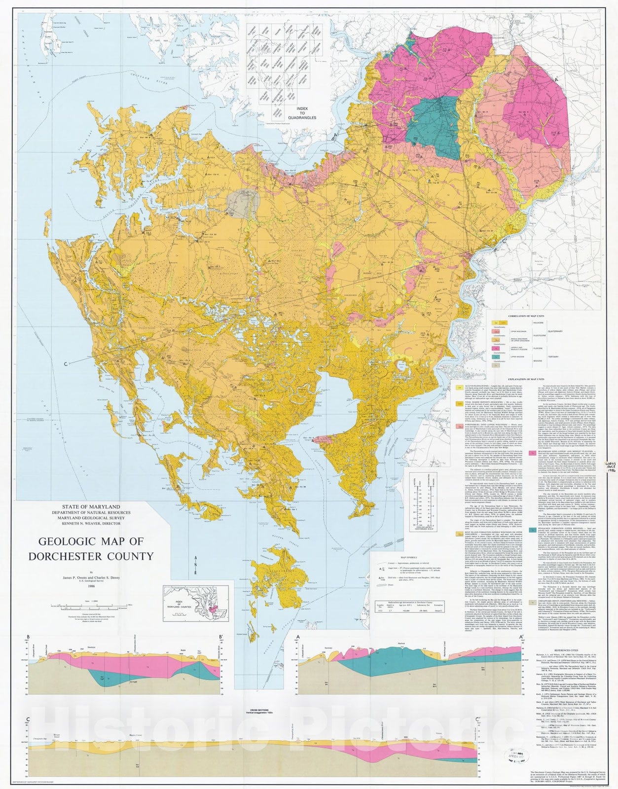 Map : Geologic map of Dorchester County, 1986 Cartography Wall Art :