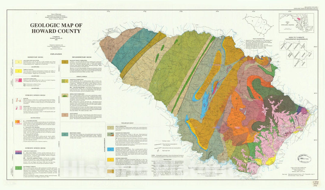 Map : Geologic map of Howard County, 1993 Cartography Wall Art :