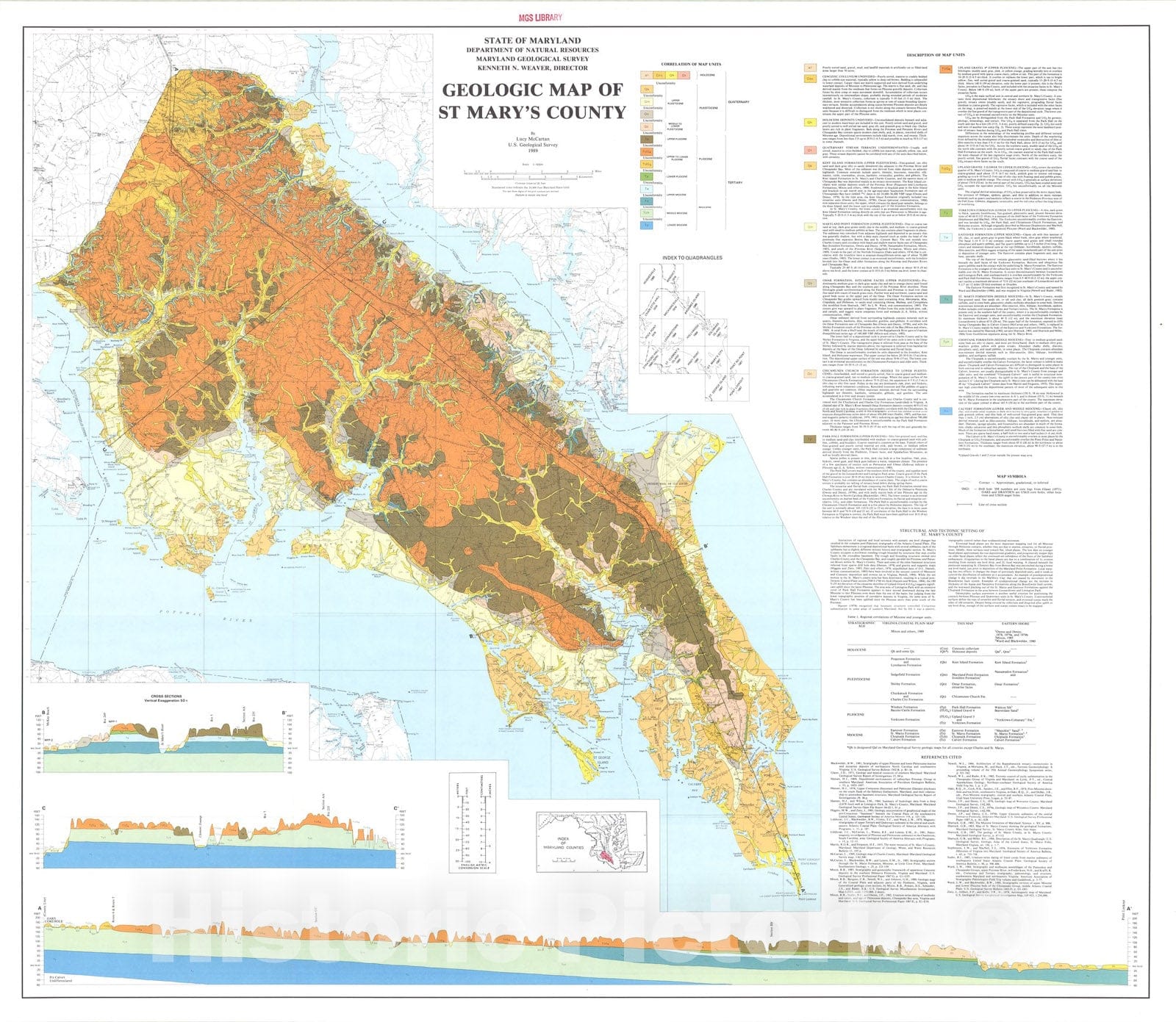 Map : Geologic map of St. Mary's County, 1989 Cartography Wall Art :