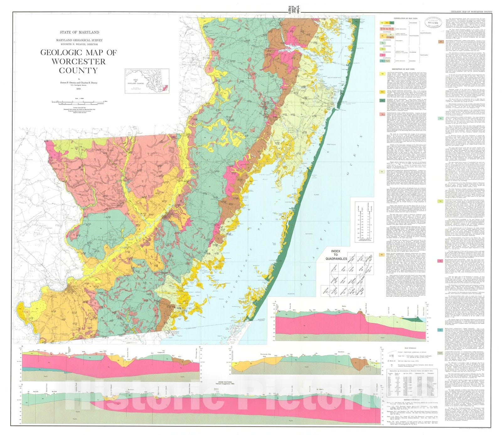 Map : Geologic map of Worcester County, 1978 Cartography Wall Art :