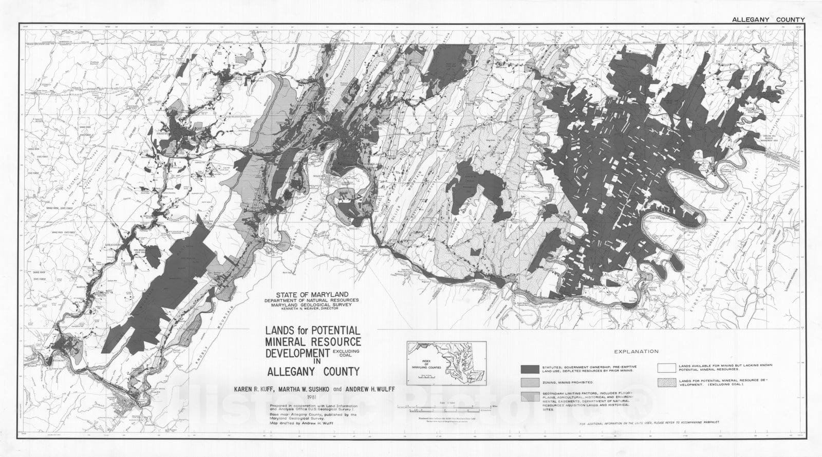 Map : Lands for Potential Mineral Resource Development (excluding goal) in Allegany County, 1981 Cartography Wall Art :