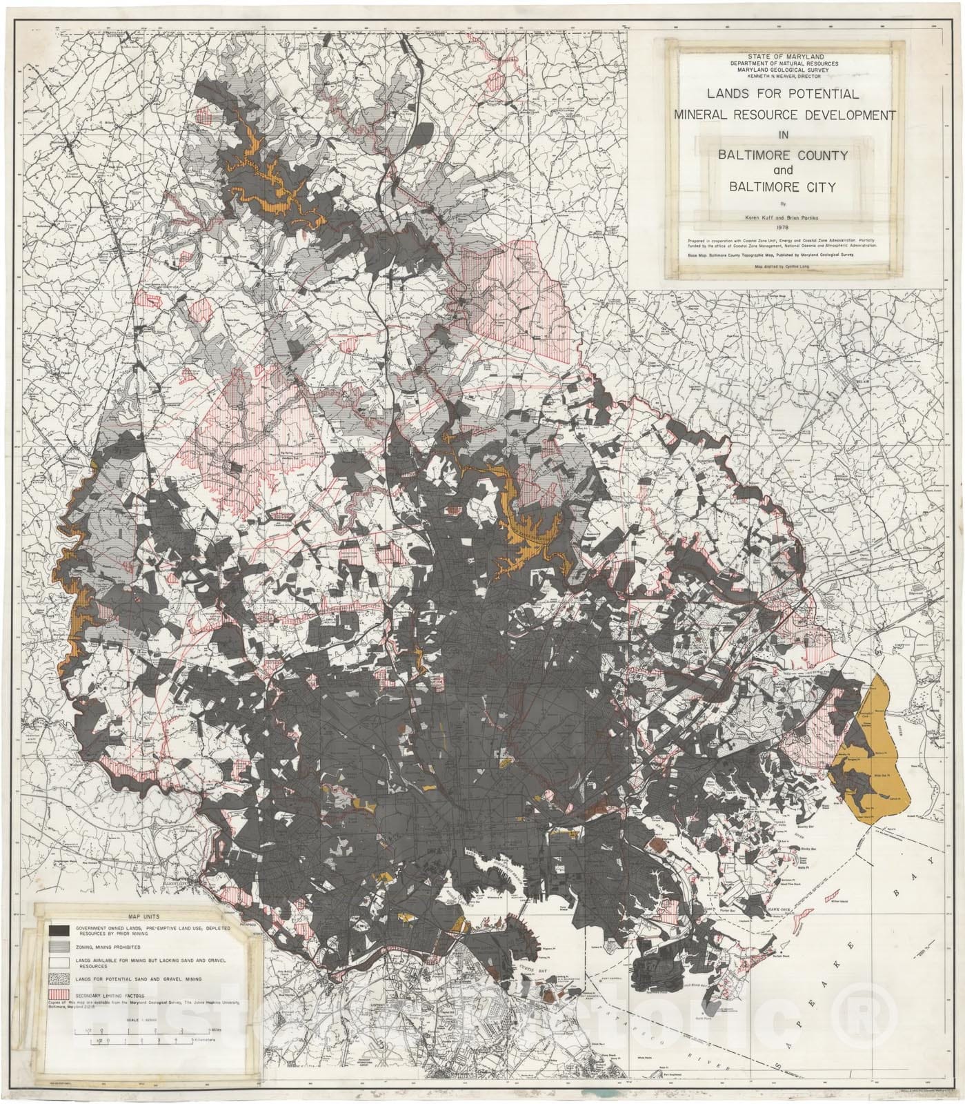 Map : Lands for Potential Mineral Resource Development in Baltimore County and City, 1978 Cartography Wall Art :