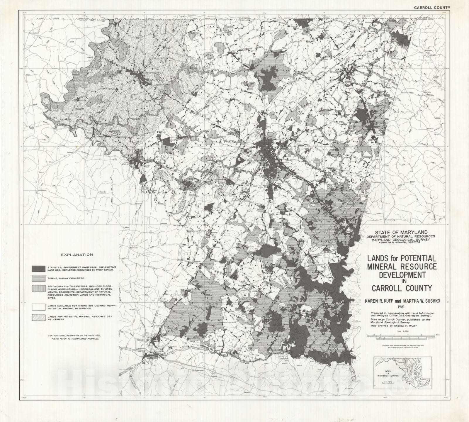 Map : Lands for Potential Mineral Resource Development in Carroll County, 1981 Cartography Wall Art :