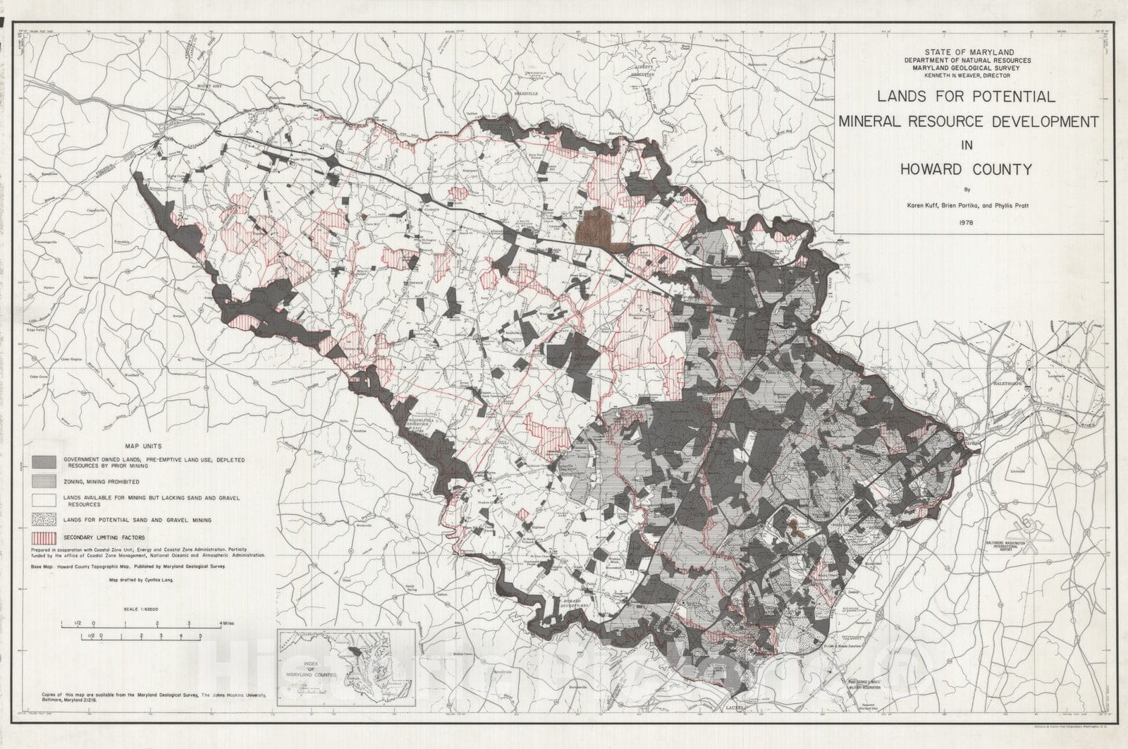 Map : Lands for Potential Mineral Resource Development in Howard County, 1981 Cartography Wall Art :