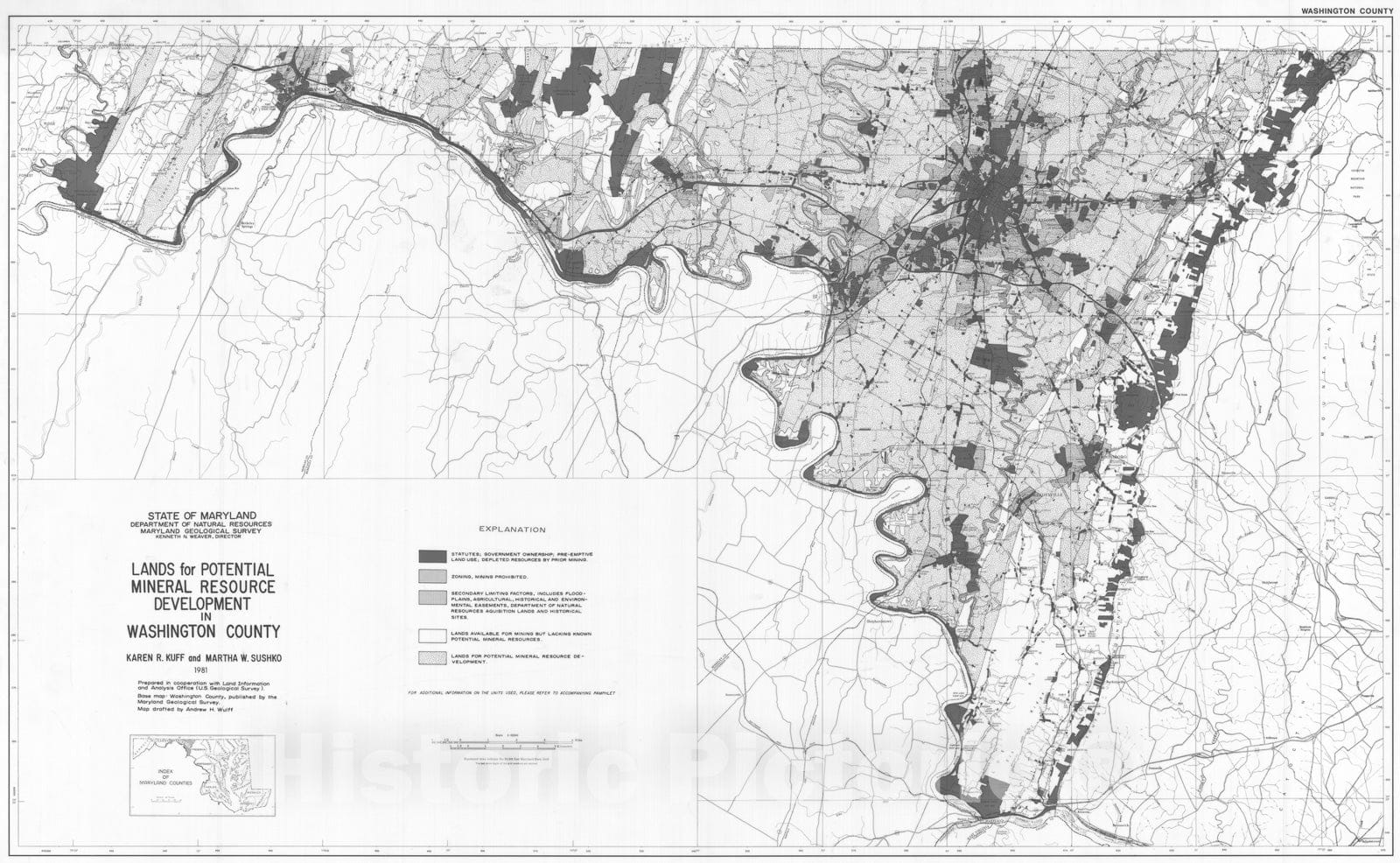 Map : Lands for Potential Mineral Resource Development in Washington County, 1981 Cartography Wall Art :