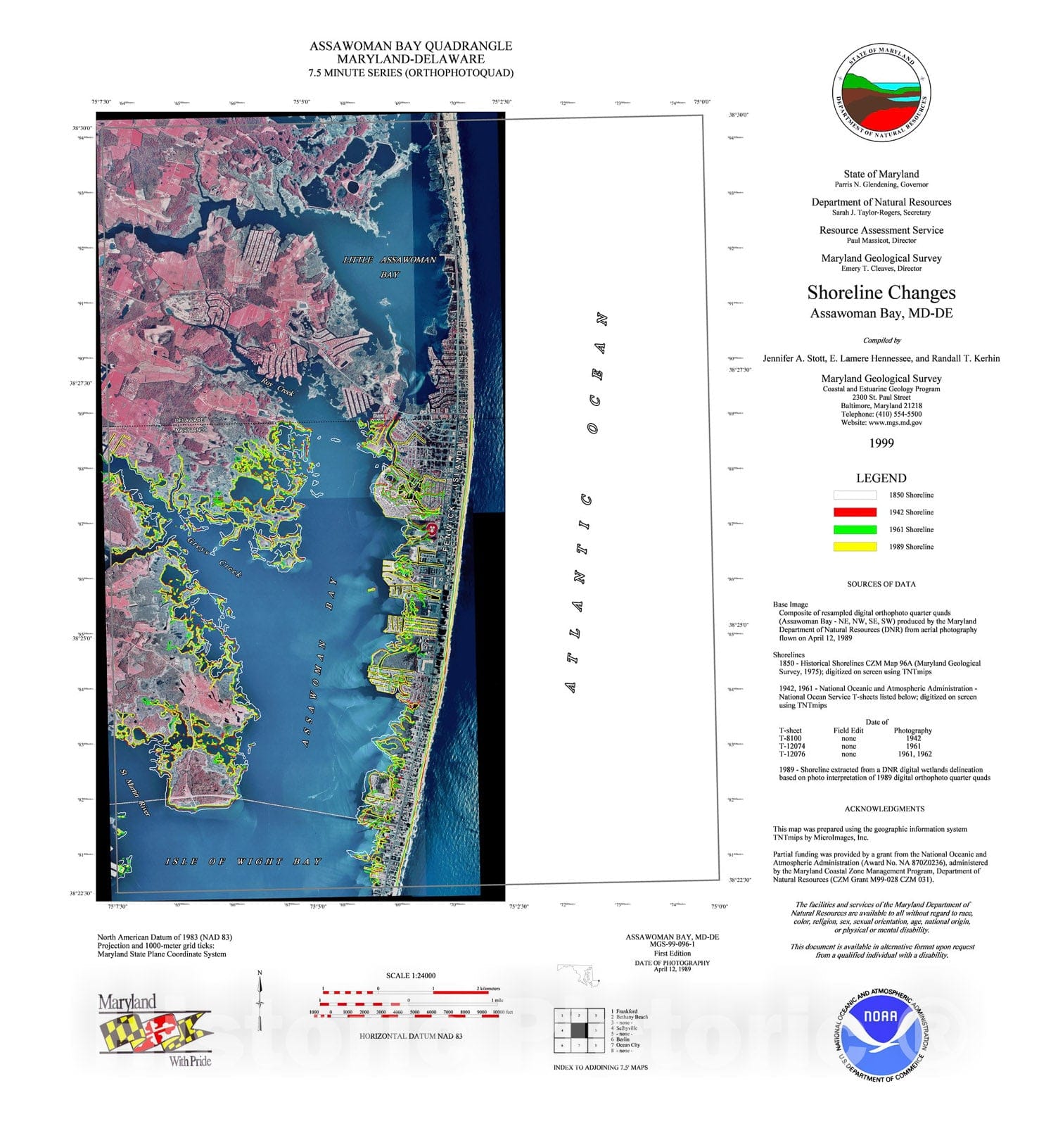 Map : Shoreline changes -- Assawoman Bay quadrangle, MD-DE, 1999 Cartography Wall Art :