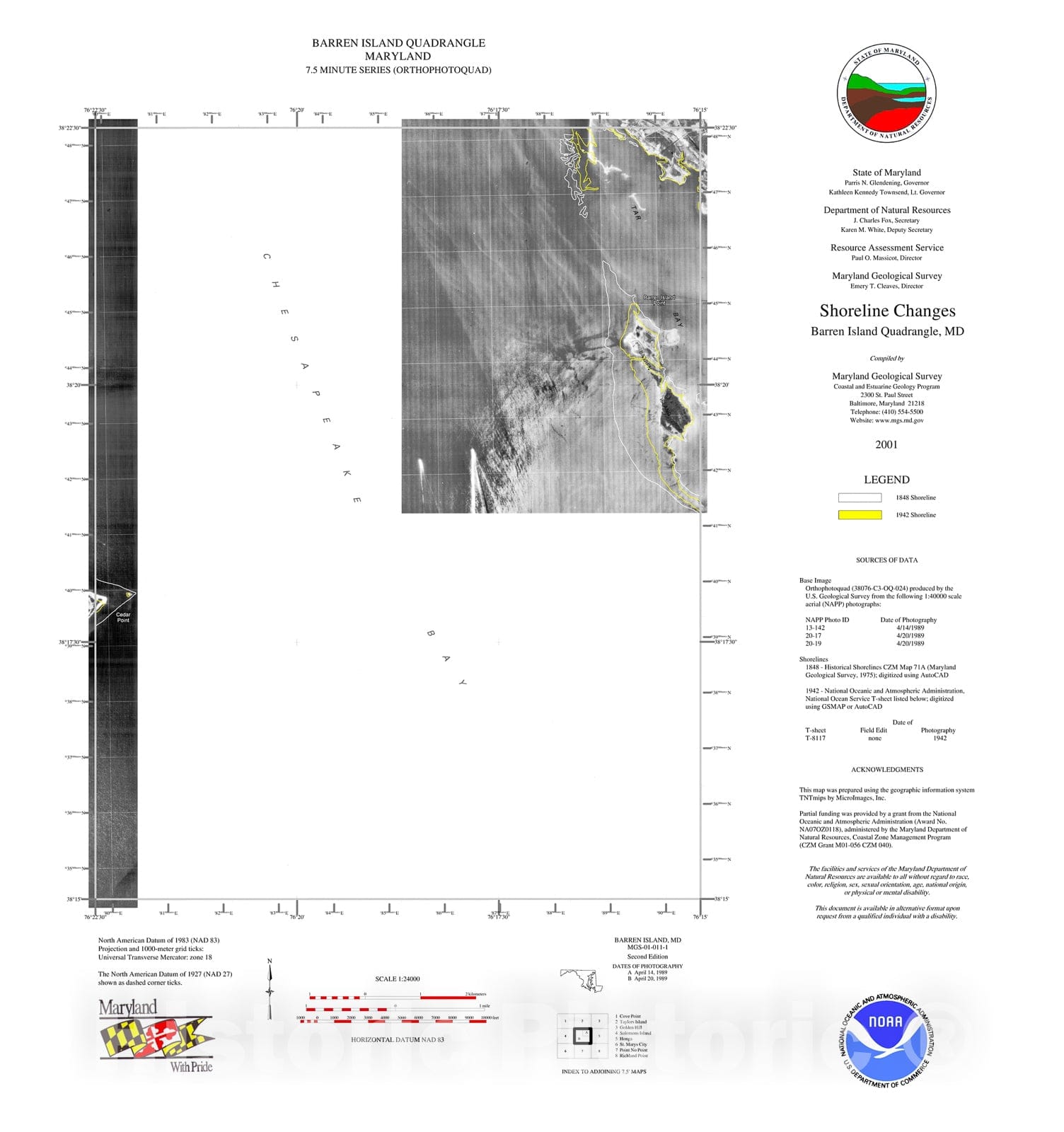Map : Shoreline changes -- Barren Island quadrangle, MD, 1994 Cartography Wall Art :