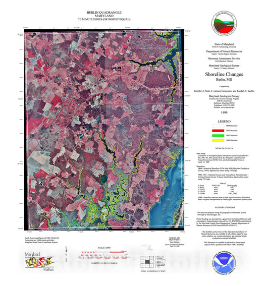 Map : Shoreline changes -- Berlin quadrangle, MD, 1999 Cartography Wall Art :