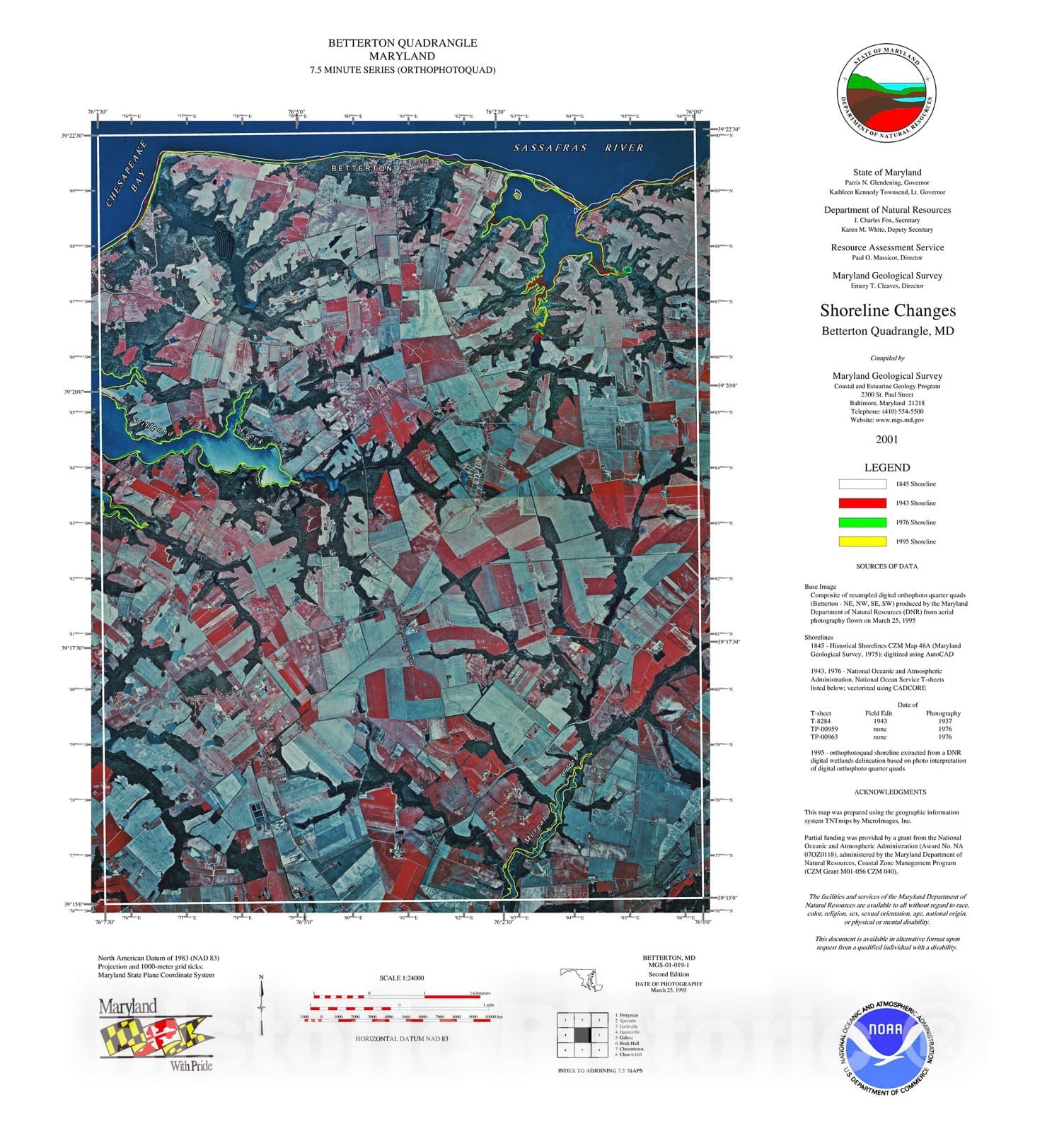 Map : Shoreline changes -- Betterton quadrangle, MD, 1997 Cartography Wall Art :