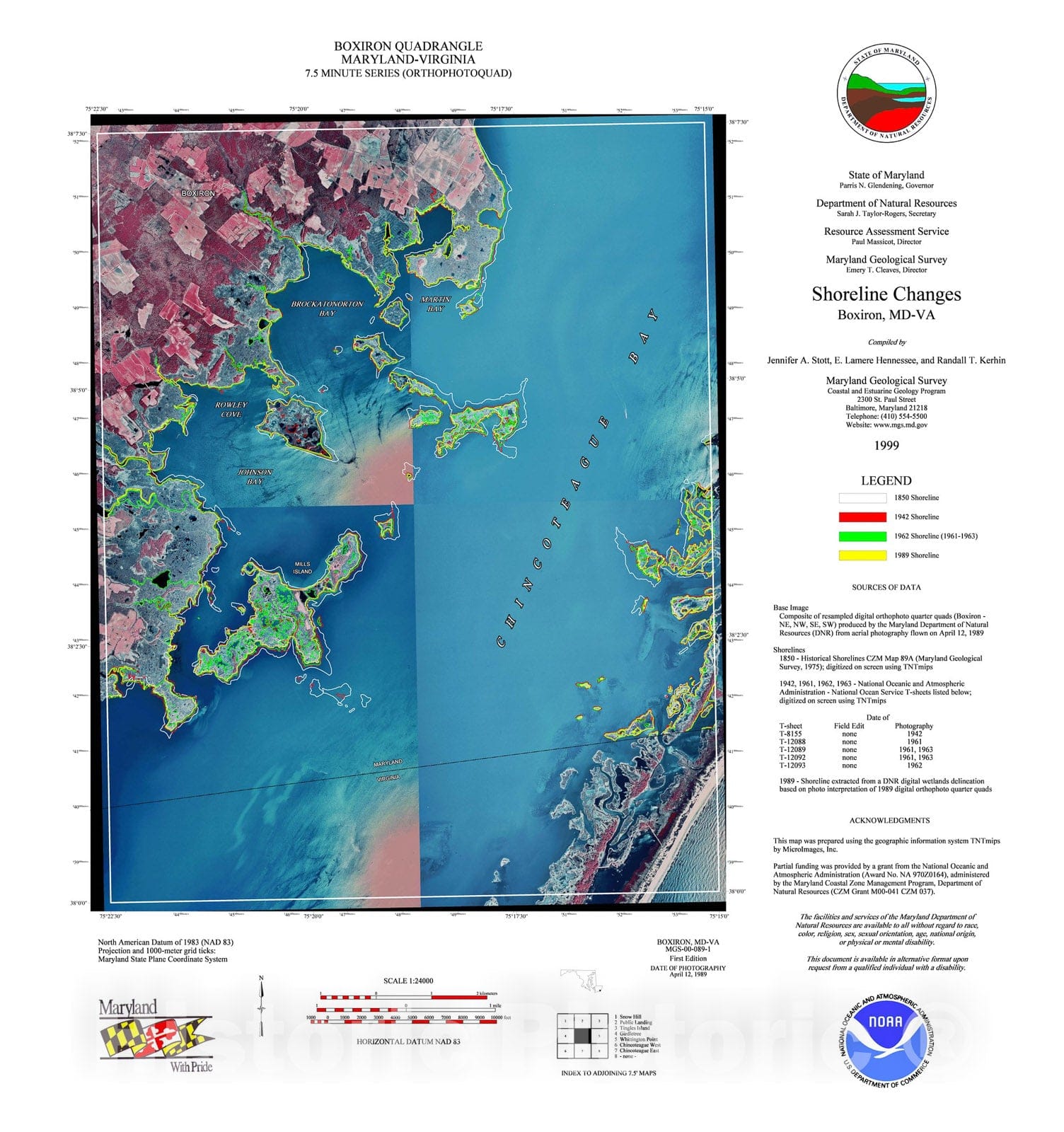 Map : Shoreline changes -- Boxiron quadrangle, MD-VA, 2000 Cartography Wall Art :