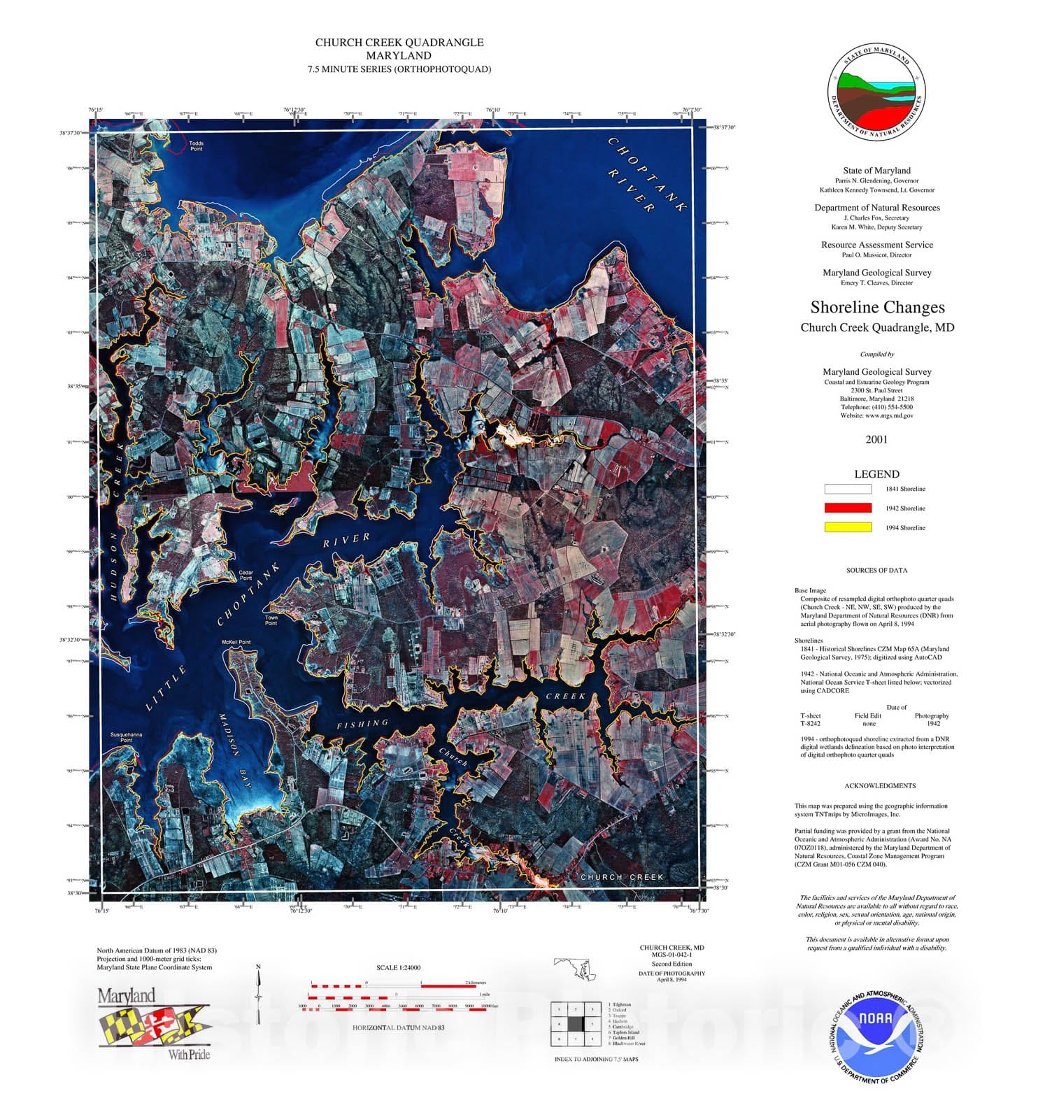 Map : Shoreline changes -- Church Creek quadrangle, MD, 1997 Cartography Wall Art :