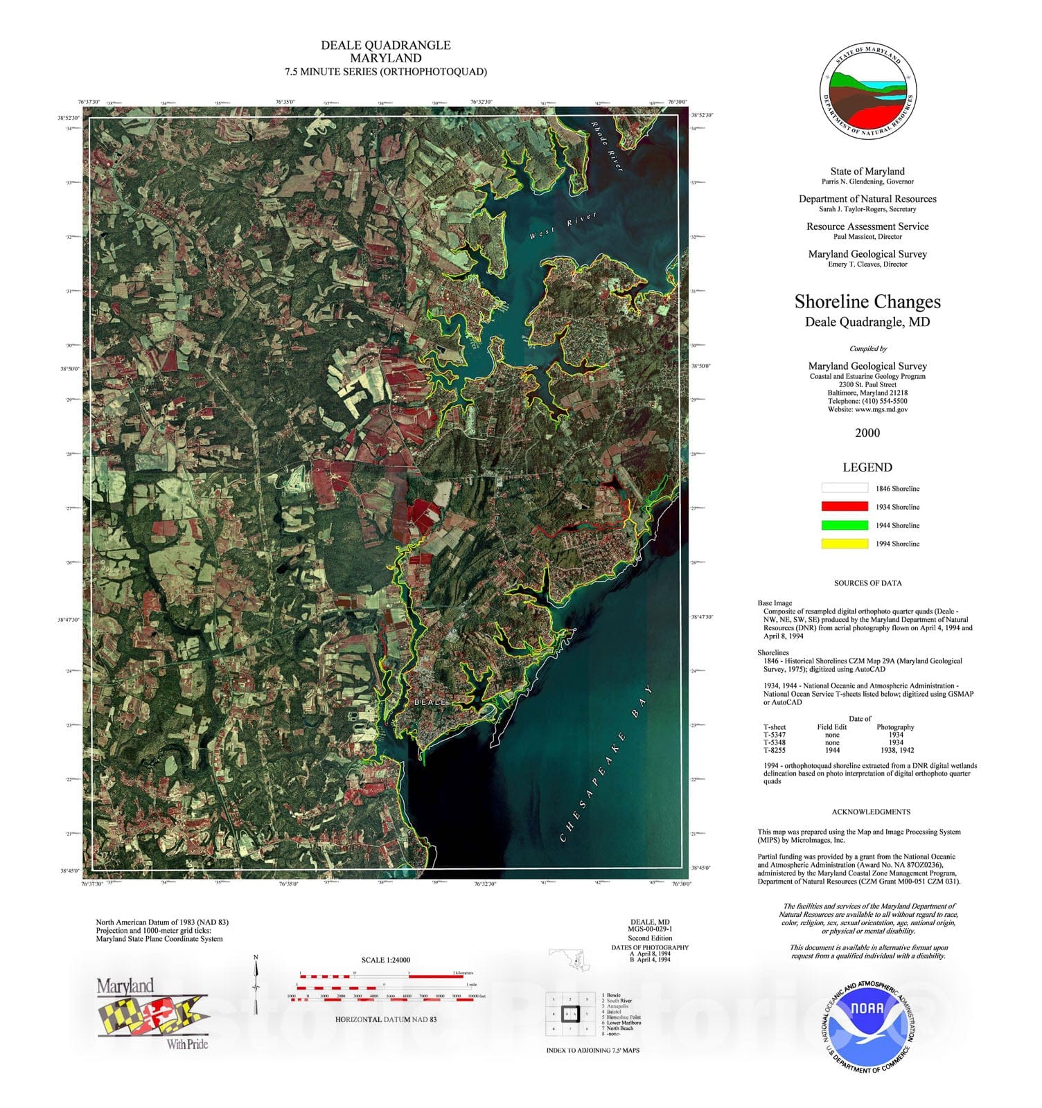 Map : Shoreline changes -- Deale quadrangle, MD, 1994 Cartography Wall Art :