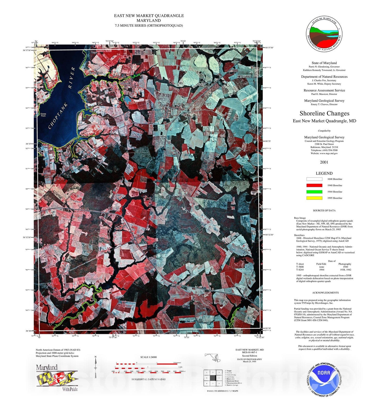 Map : Shoreline changes -- East New Market quadrangle, MD, 1997 Cartography Wall Art :