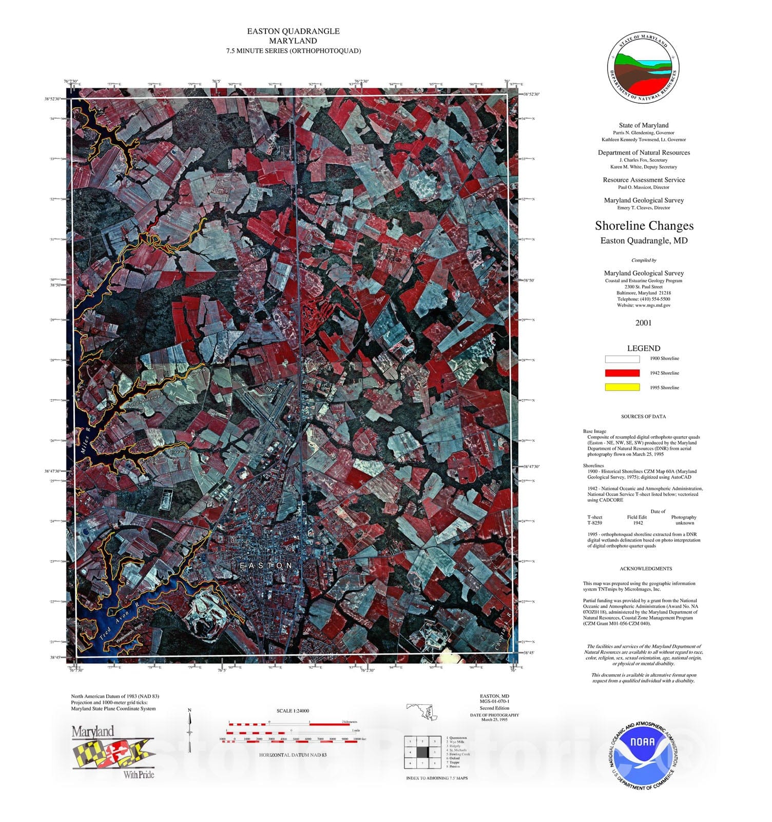 Map : Shoreline changes -- Easton quadrangle, MD, 1997 Cartography Wall Art :