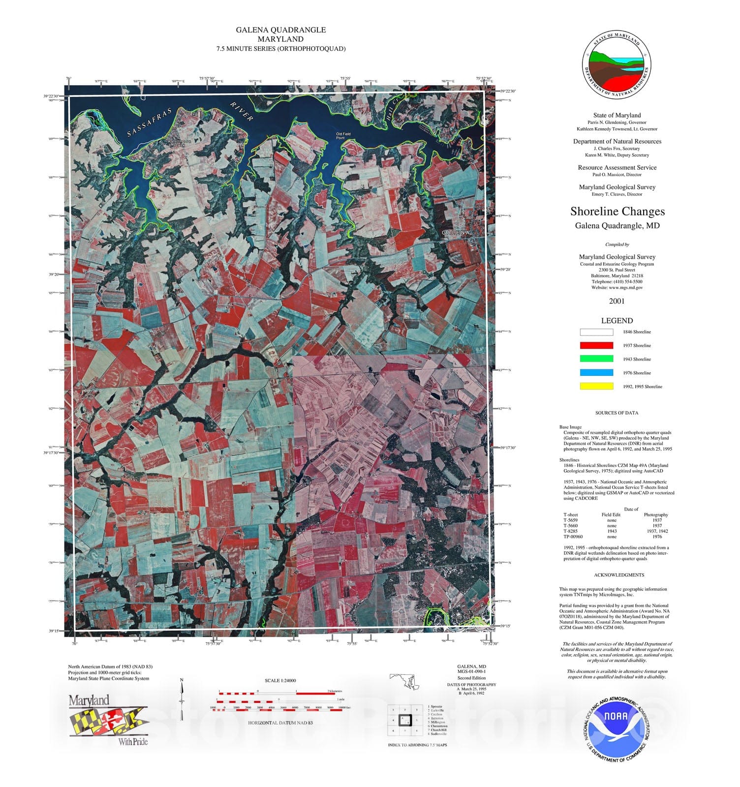 Map : Shoreline changes -- Galena quadrangle, MD, 1997 Cartography Wall Art :