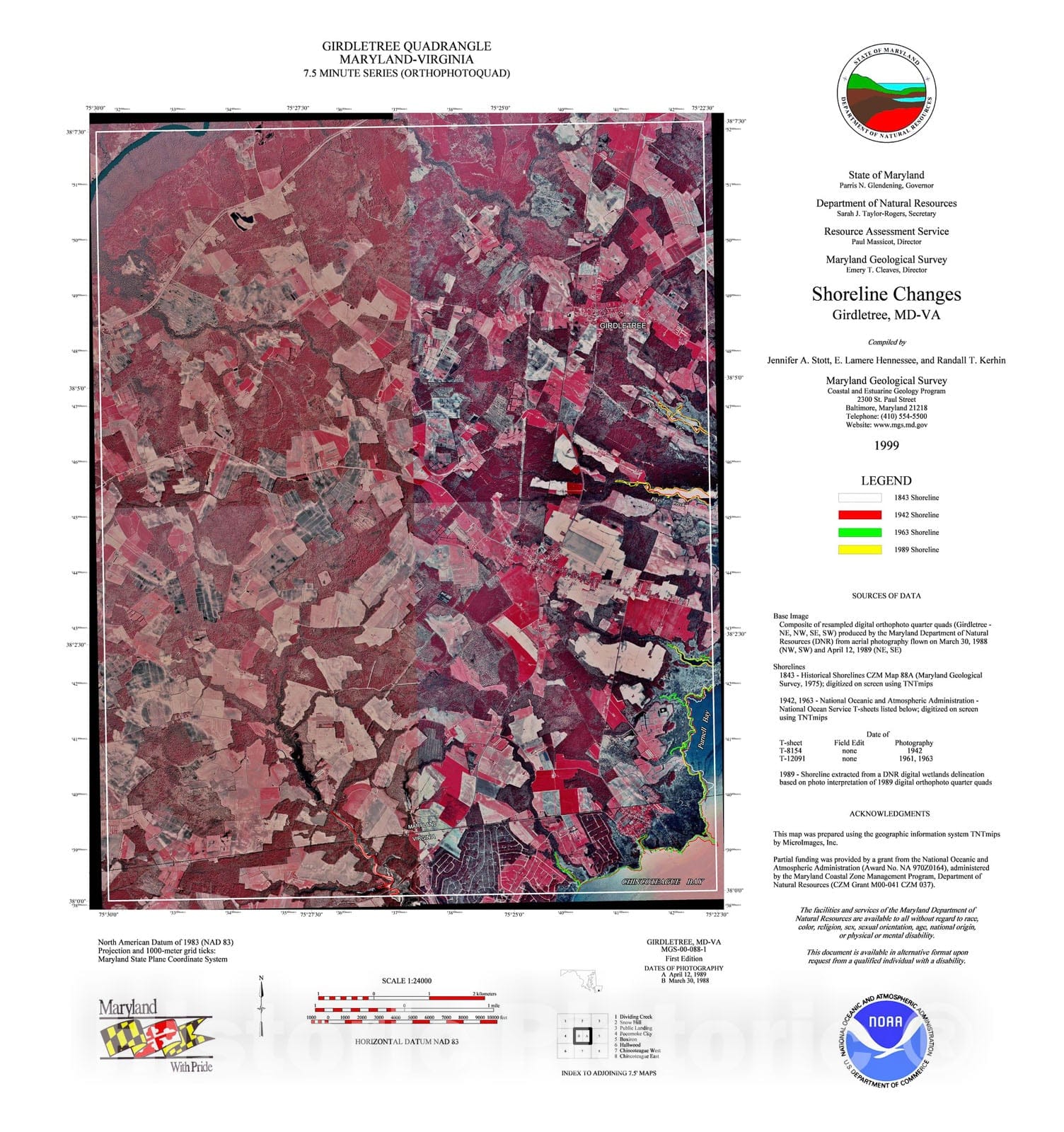 Map : Shoreline changes -- Girdletree quadrangle, MD-VA, 2000 Cartography Wall Art :