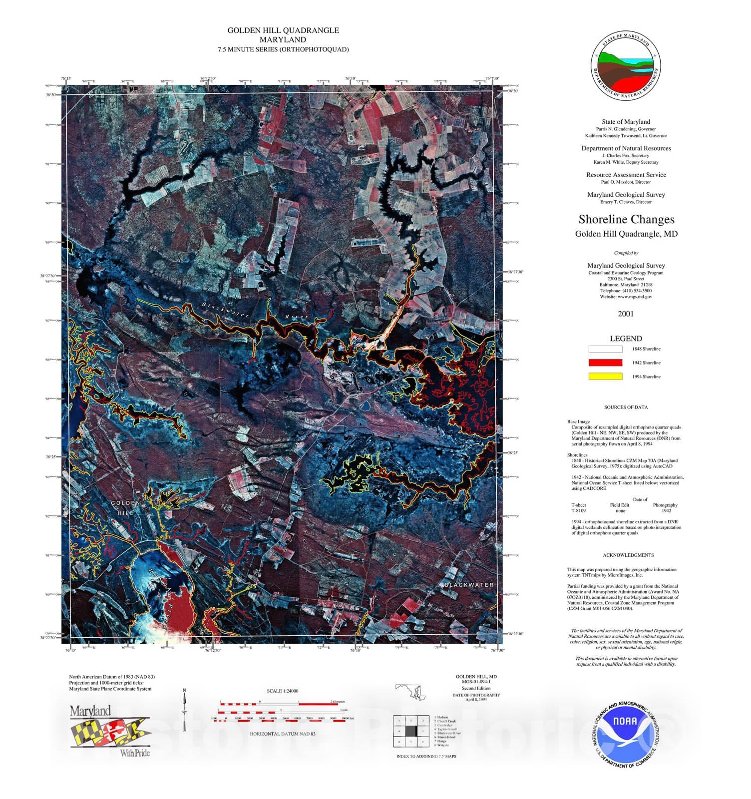 Map : Shoreline changes -- Golden Hill quadrangle, MD, 1997 Cartography Wall Art :