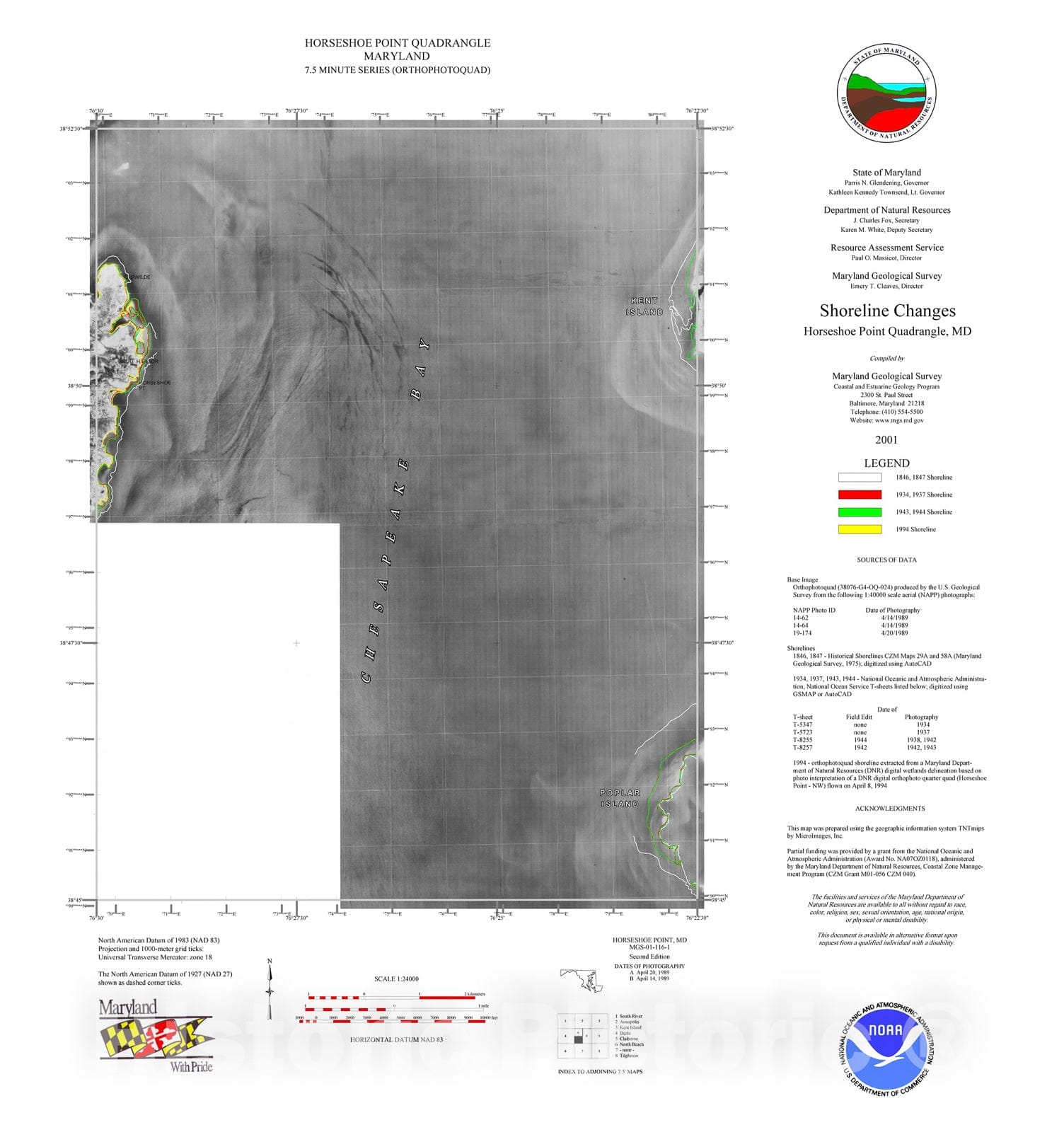 Map : Shoreline changes -- Horseshoe Point quadrangle, MD, 1994 Cartography Wall Art :