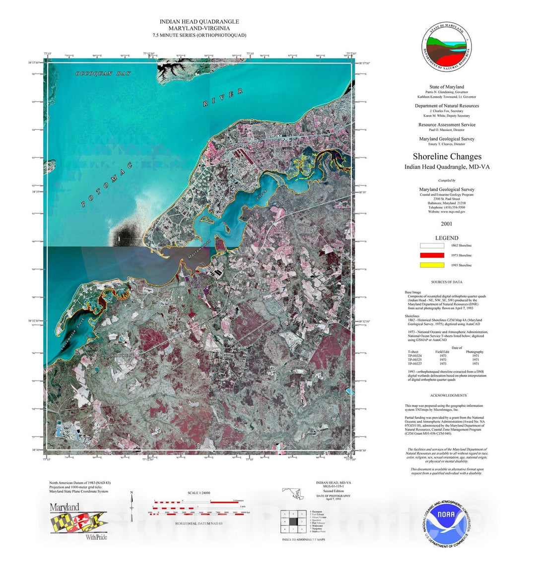 Map : Shoreline changes -- Indian Head quadrangle, MD-VA, 1994 Cartography Wall Art :