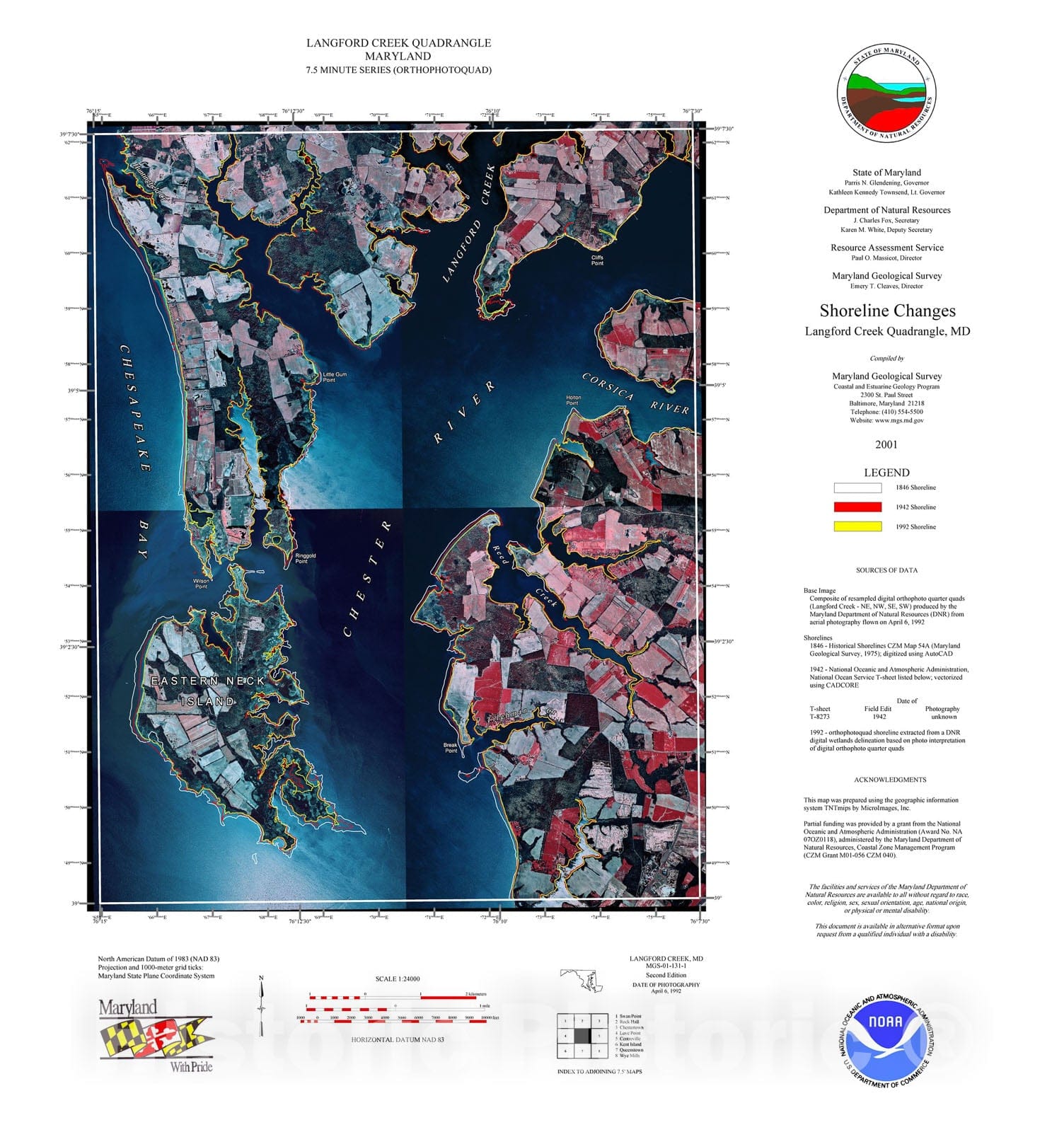 Map : Shoreline changes -- Langford Creek quadrangle, MD, 1997 Cartography Wall Art :