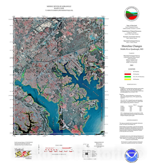Map : Shoreline changes -- Middle River quadrangle, MD, 1994 Cartography Wall Art :