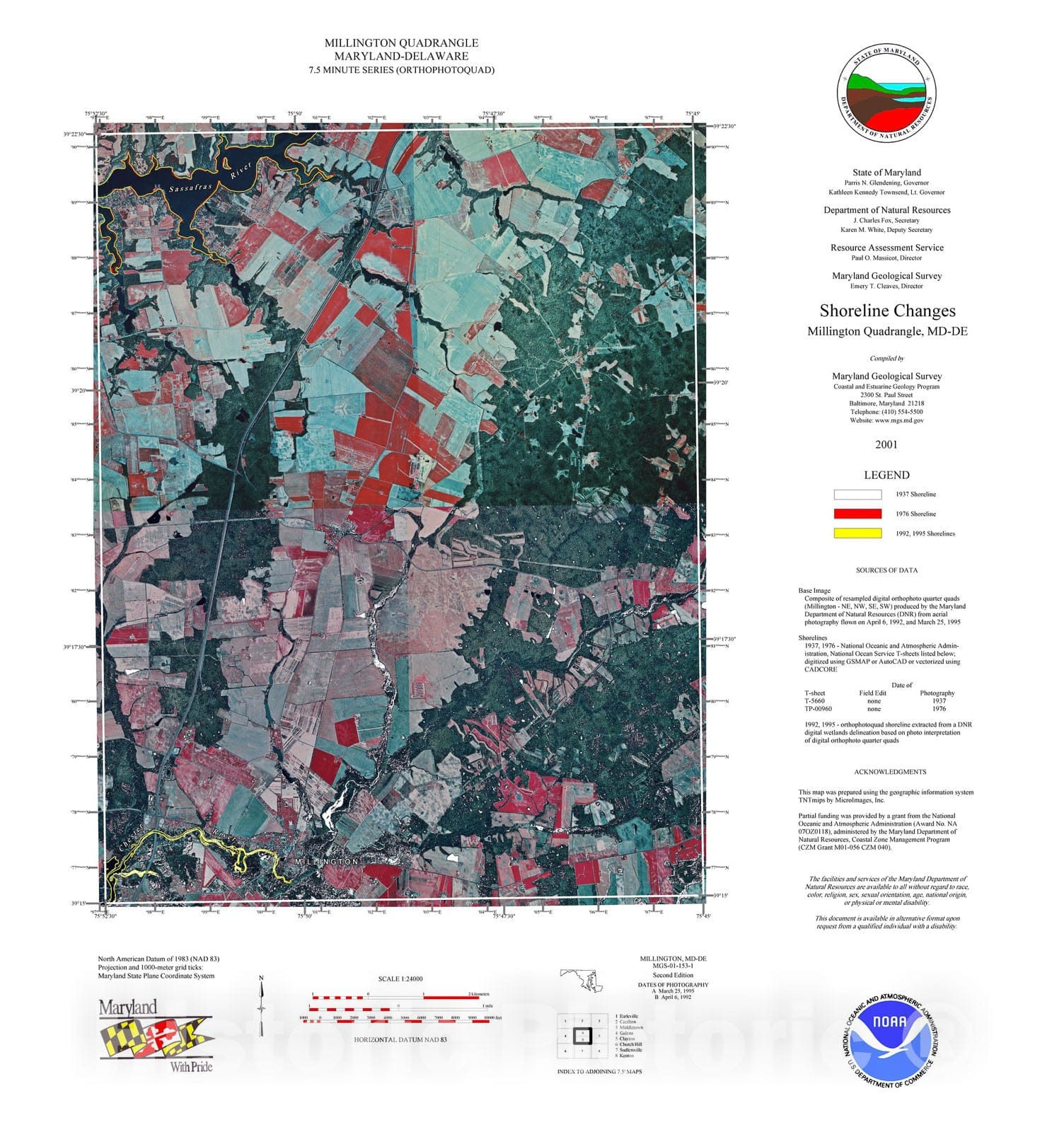 Map : Shoreline changes -- Millington quadrangle, MD-DE, 1997 Cartography Wall Art :