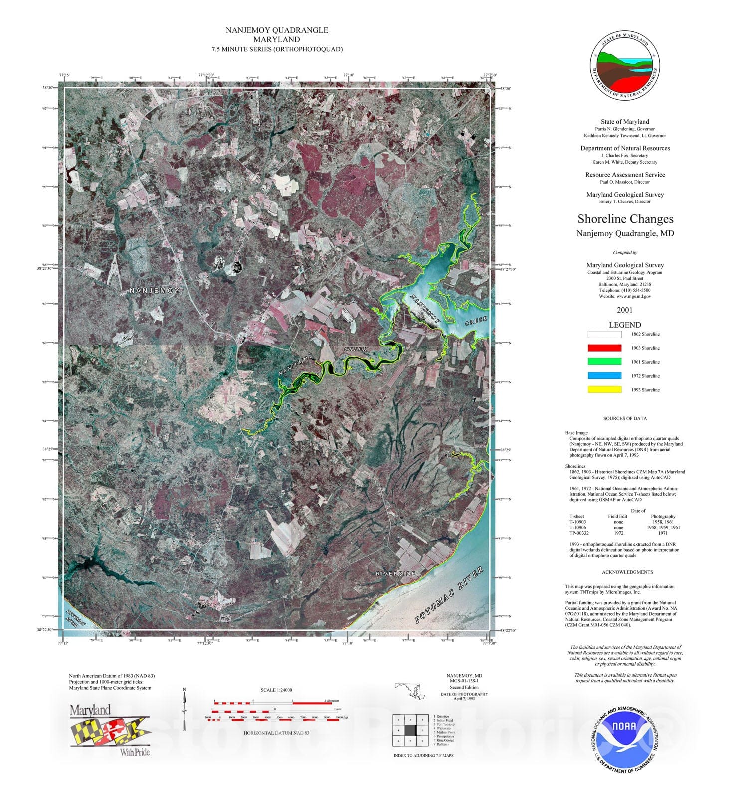 Map : Shoreline changes -- Nanjemoy quadrangle, MD, 1994 Cartography Wall Art :