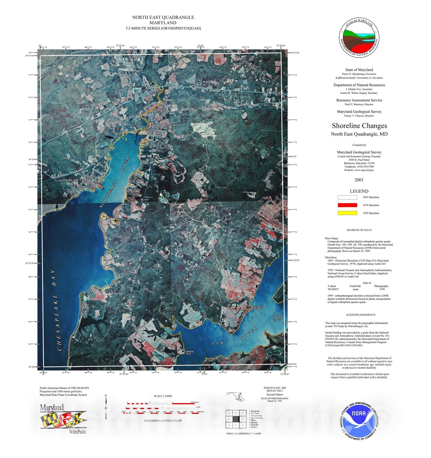 Map : Shoreline changes -- North East quadrangle, MD, 1994 Cartography Wall Art :
