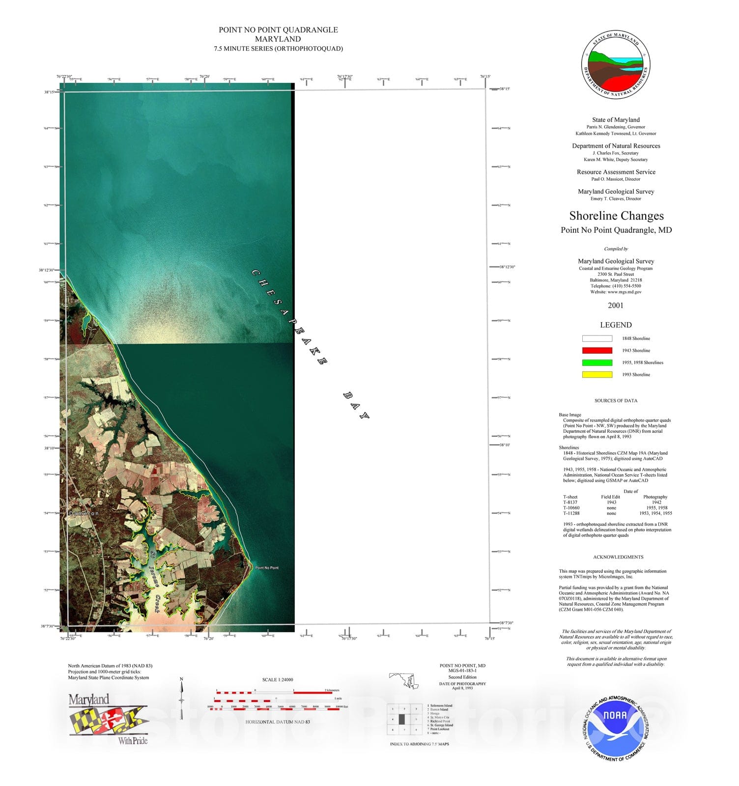 Map : Shoreline changes -- Point No Point quadrangle, MD, 1994 Cartography Wall Art :