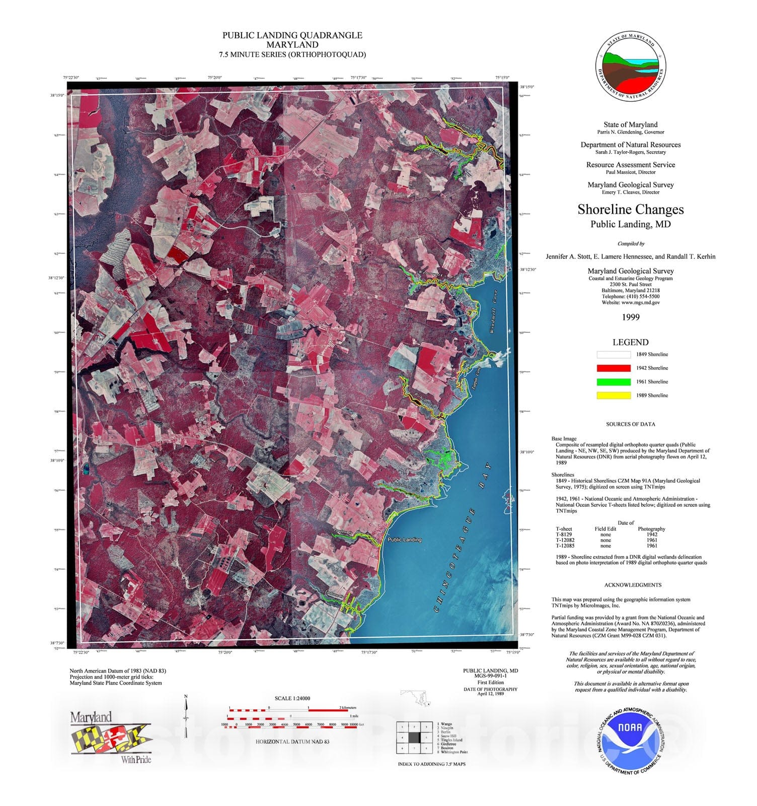 Map : Shoreline changes -- Public Landing quadrangle, MD, 1999 Cartography Wall Art :