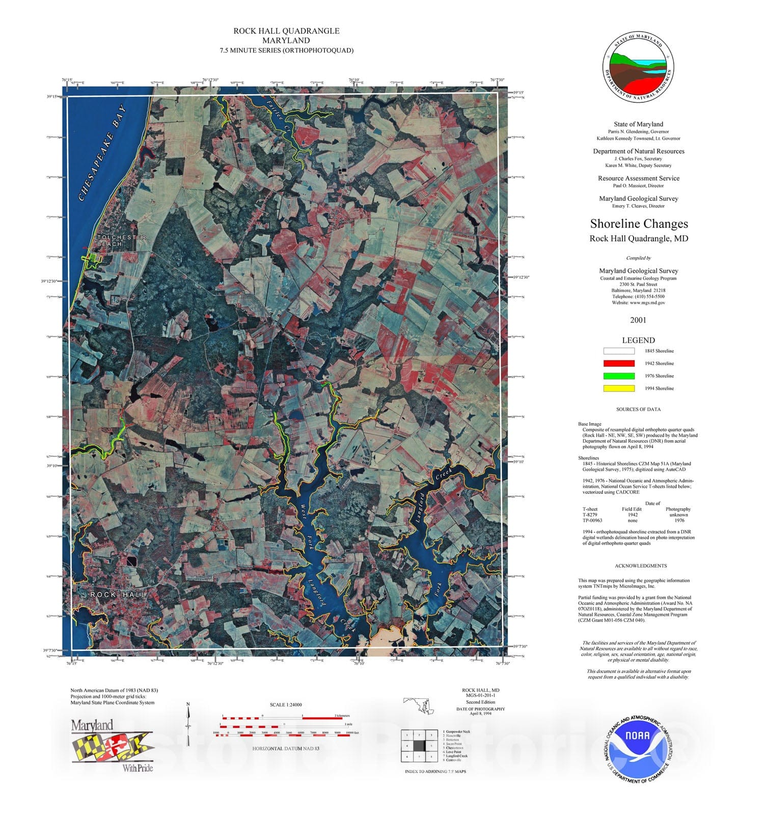 Map : Shoreline changes -- Rock Hall quadrangle, MD, 1997 Cartography Wall Art :
