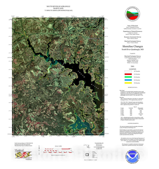 Map : Shoreline changes -- South River quadrangle, MD, 1994 Cartography Wall Art :