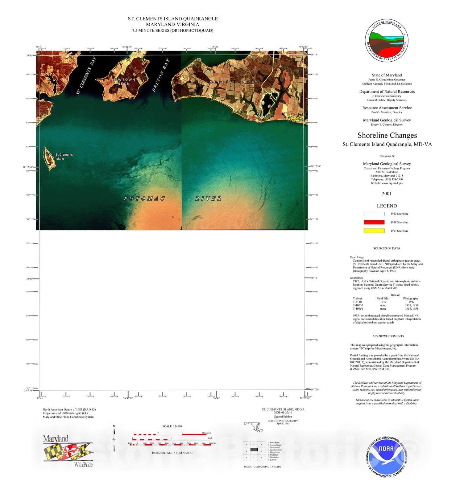Map : Shoreline changes -- St. Clements Island quadrangle, MD-VA, 1994 Cartography Wall Art :