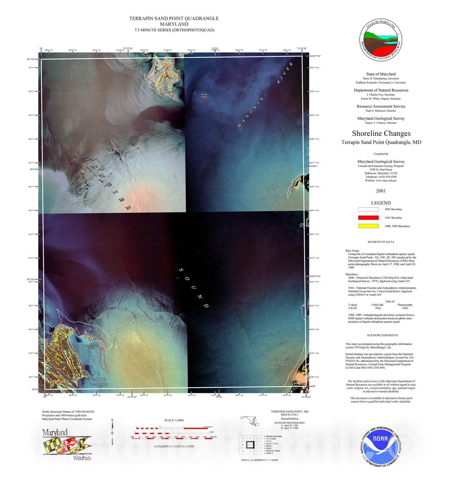 Map : Shoreline changes -- Terrapin Sand Point quadrangle, MD, 1994 Cartography Wall Art :