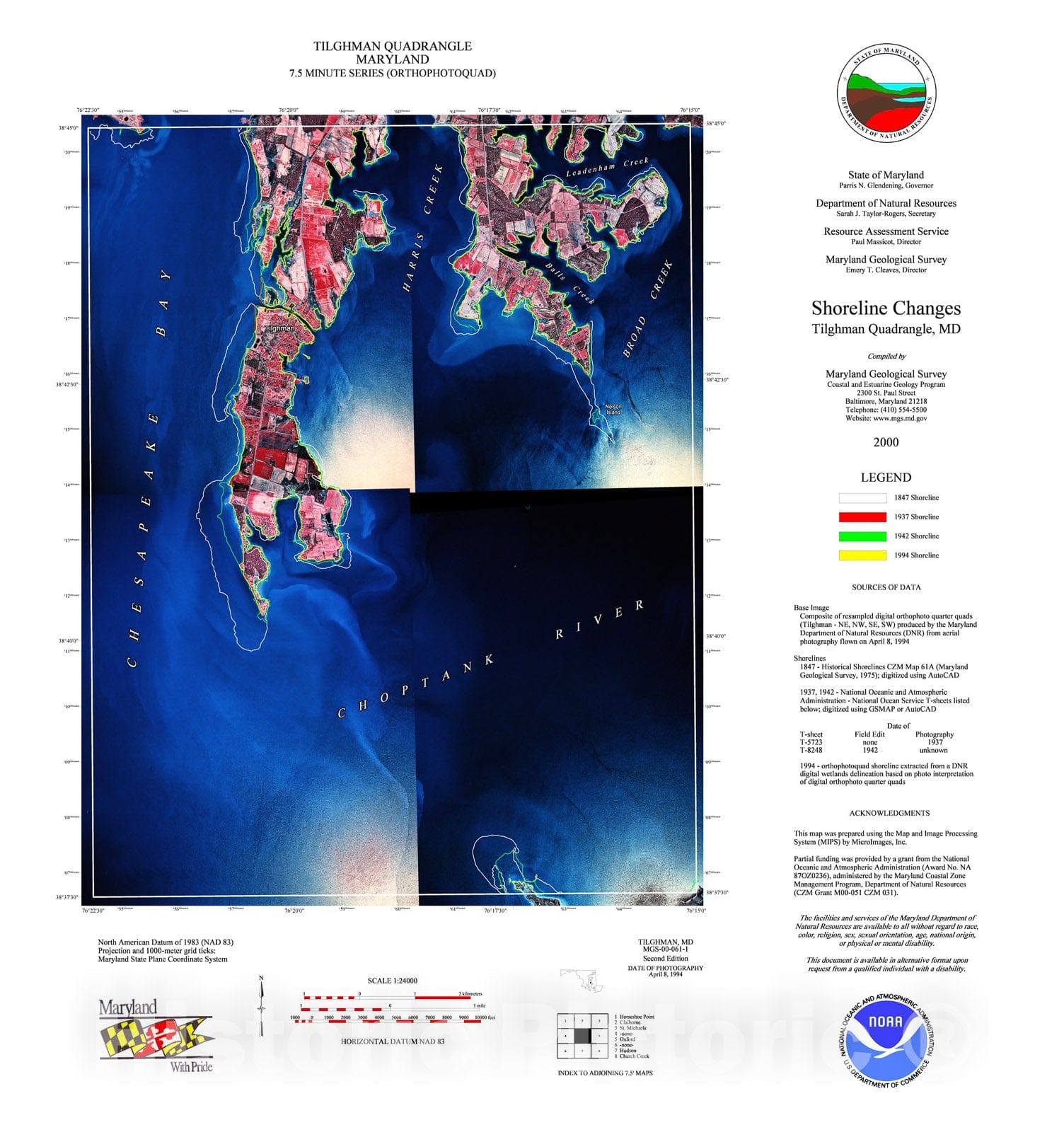 Map : Shoreline changes -- Tilghman quadrangle, MD, 1997 Cartography Wall Art :