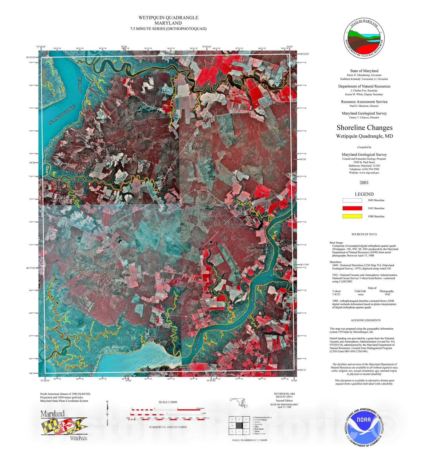 Map : Shoreline changes -- Wetipquin quadrangle, MD, 1997 Cartography Wall Art :