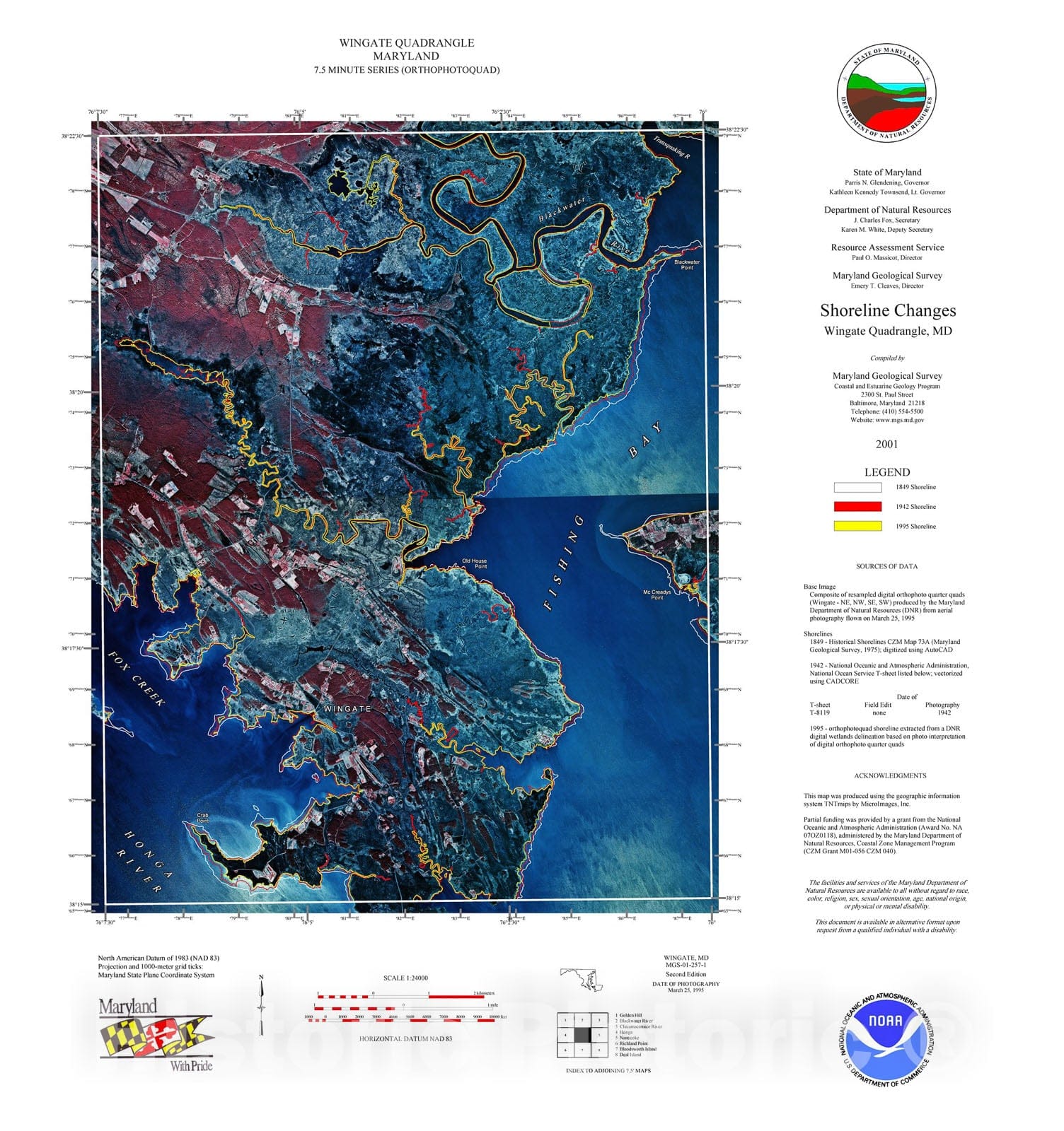 Map : Shoreline changes -- Wingate quadrangle, MD, 1997 Cartography Wall Art :