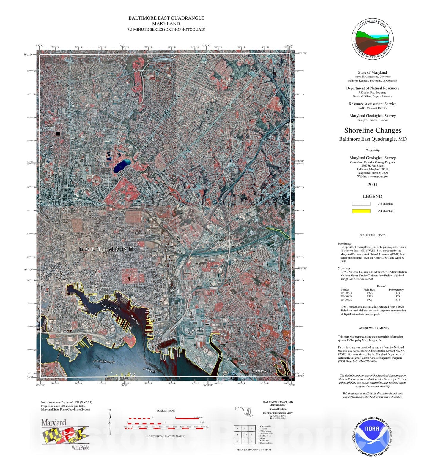 Map : Shoreline changes -- Baltimore East quadrangle, MD, 1994 Cartography Wall Art :