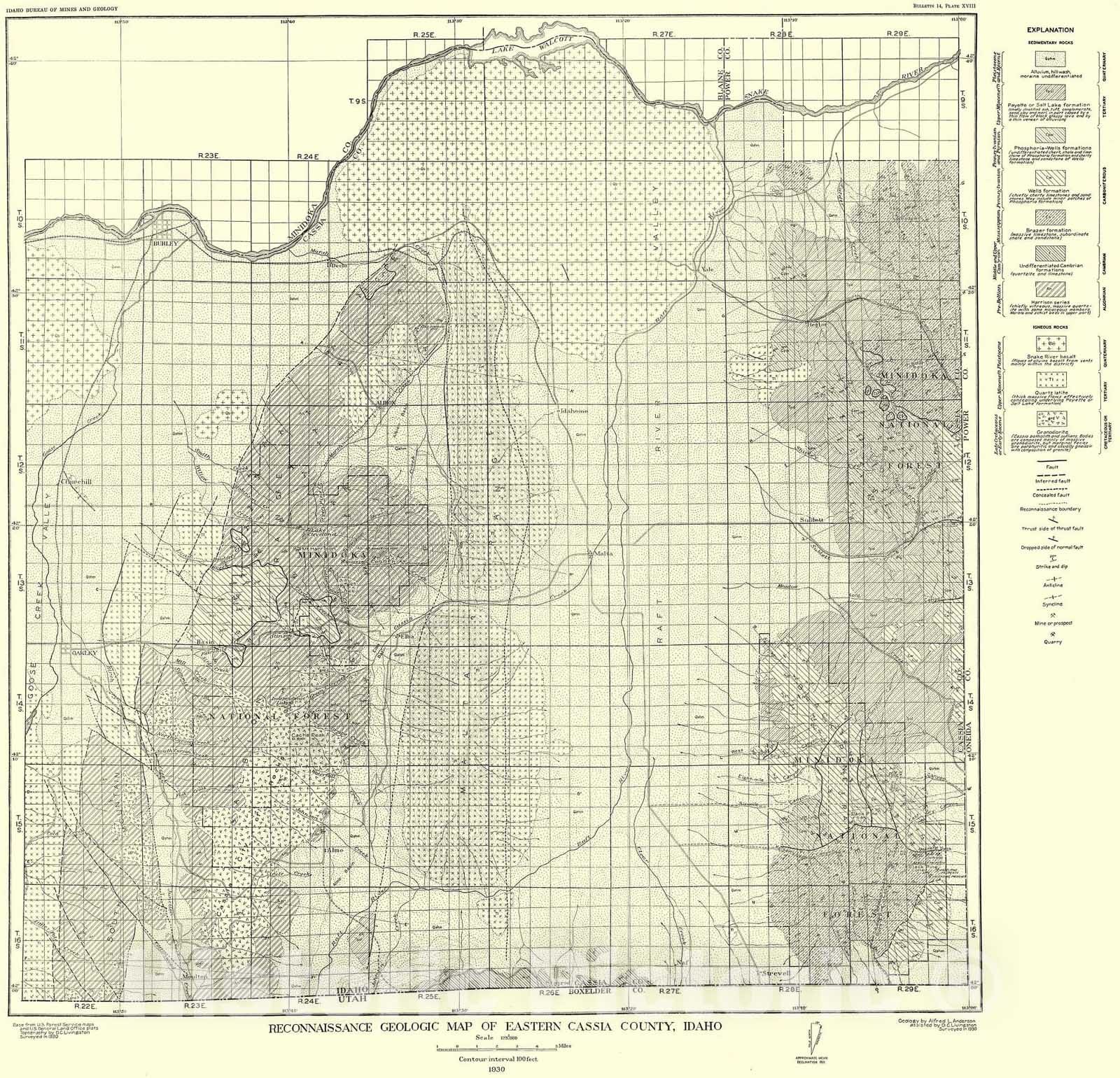 Map : Geology and mineral resources of eastern Cassia County, Idaho, 1931 Cartography Wall Art :